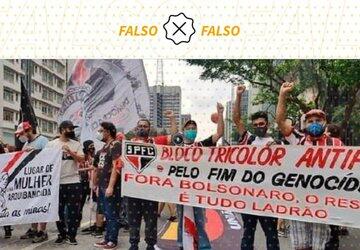 É falso que manifestantes exibiram faixa com frase 'Fora Bolsonaro, o resto é tudo ladrão'