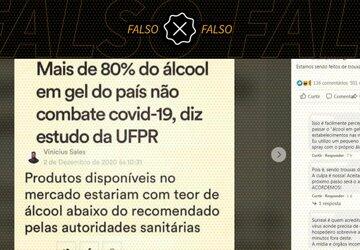 É falso que estudo indicou que 80% do álcool em gel vendido no Brasil não age contra o coronavírus
