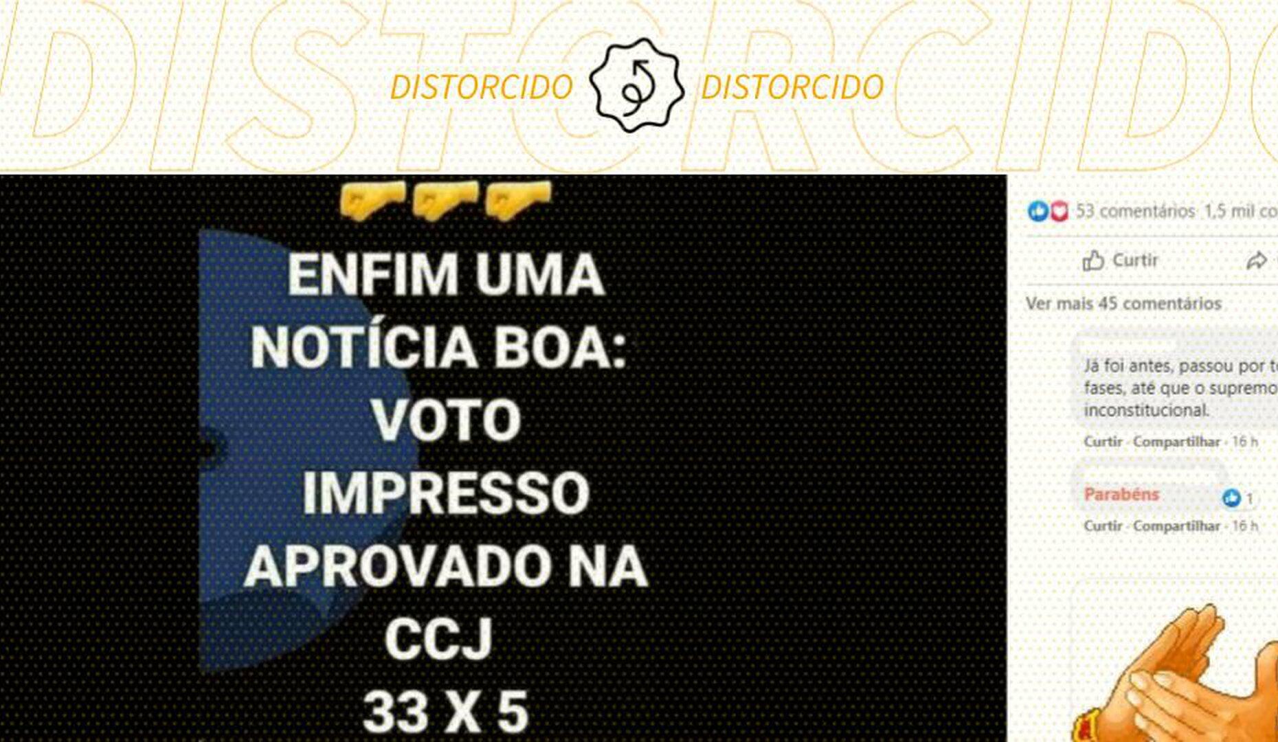 Voto impresso foi aprovado na CCJ em 2019, não ...