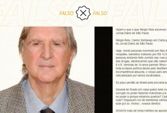 É falso que o cantor Sérgio Reis escreveu carta a jornal em que pede perdão ao Brasil