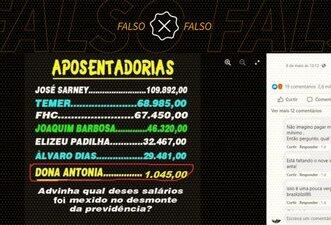 Lista traz valores falsos de aposentadorias de políticos e ex-ministro do STF
