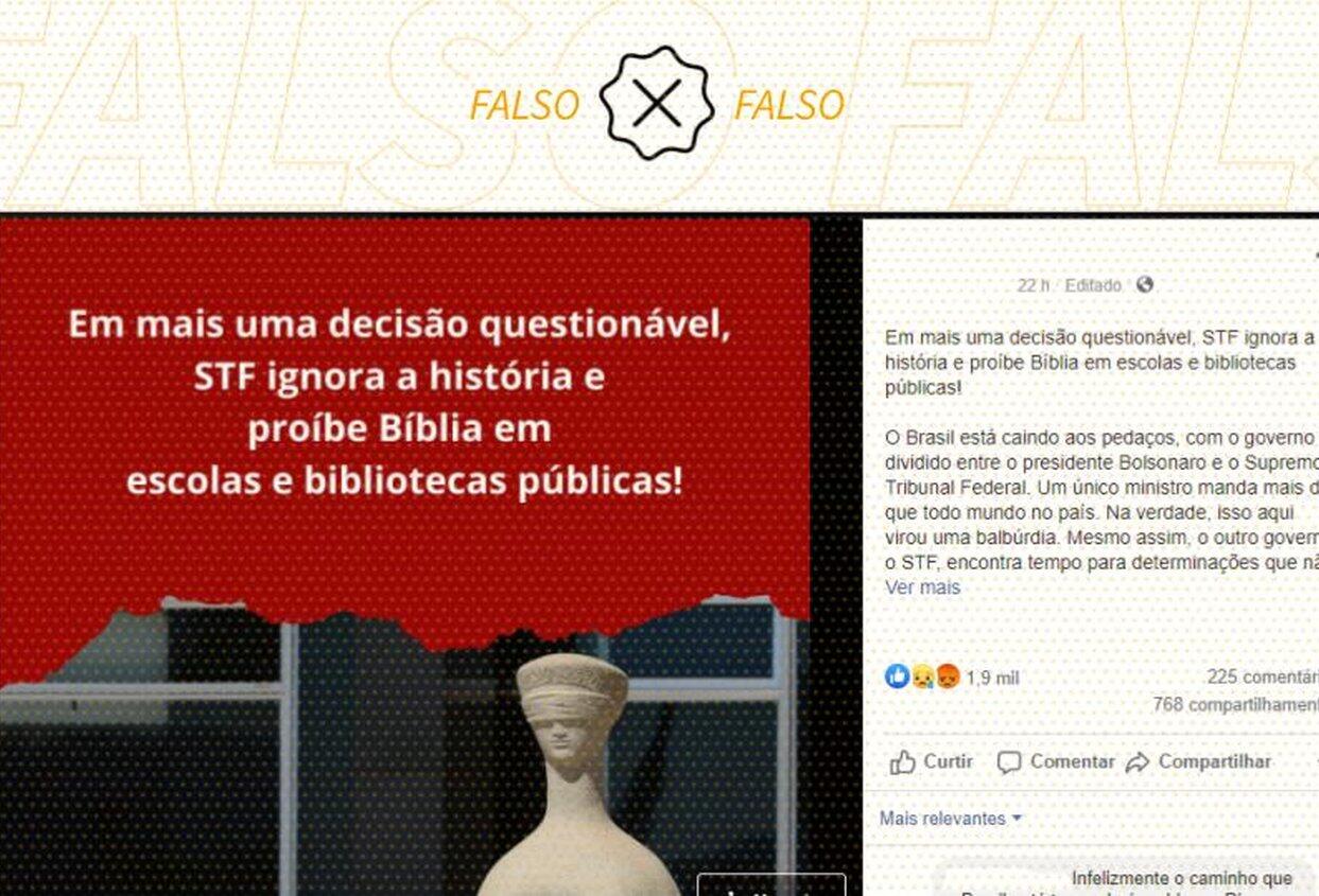 STF não proibiu escolas e bibliotecas públicas de manter exemplares da Bíblia