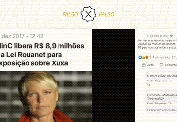 É falso que exposição sobre Xuxa recebeu R$ 8,9 milhões da Lei Rouanet em 2017