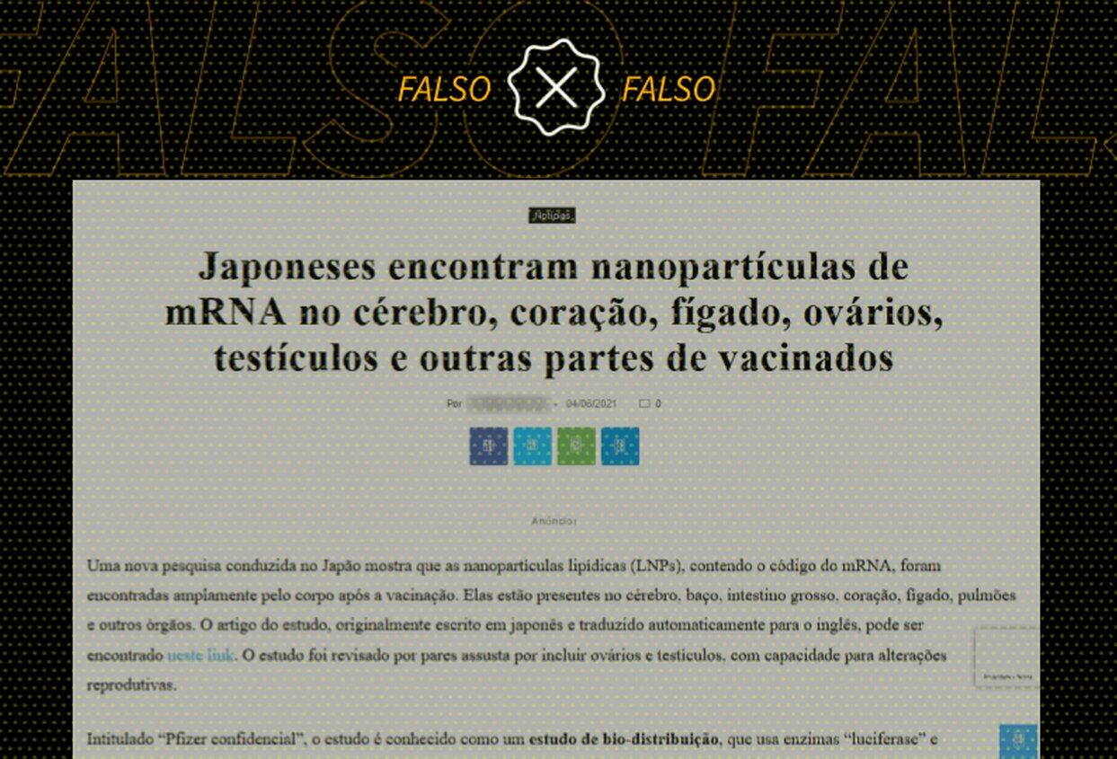 É falso que estudo japonês encontrou nanopartículas de mRNA em pessoas vacinadas com Pfizer