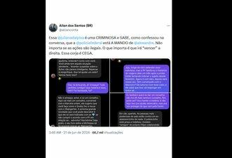 São falsas mensagens atribuídas a Juliana Dal Piva e divulgadas por Allan dos Santos