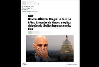 É falso que Congresso dos EUA enviou intimação a Alexandre de Moraes