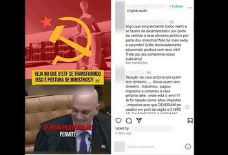 É falso que Moraes admitiu que é comunista e que o STF é socialista