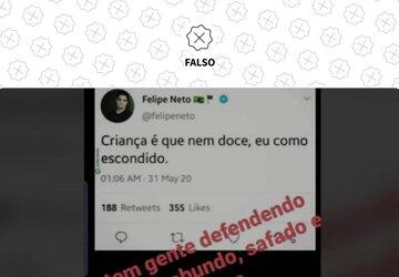 São falsos tweets atribuídos a Felipe Neto com apologia à pedofilia