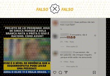 Não é verdade que projeto de lei quer proibir sinuca no Brasil por considerar o jogo racista