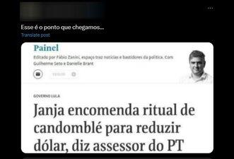 Posts usam print falso e mentem que Janja encomendou ‘ritual’ para conter alta do dólar