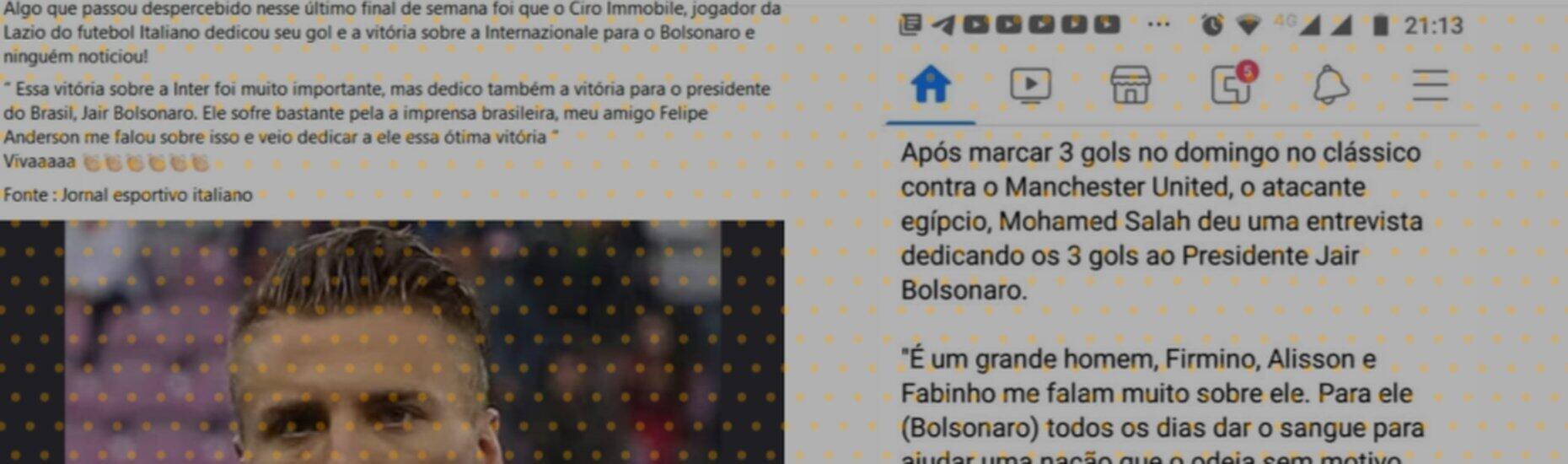 Não há registro de declaração do jogador Mohamed Salah sobre três gols  dedicados a Bolsonaro