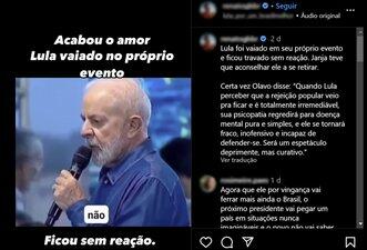 Vídeo usa legendas falsas para fazer crer que Lula foi vaiado em evento com Janja
